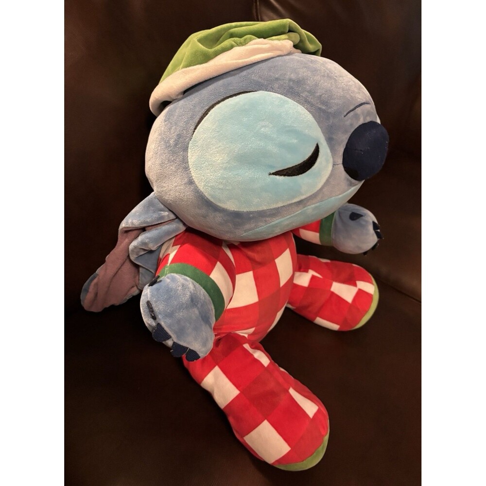 Disney Store Stitch in Christmas Holiday Pajamas X-Large 24" Plush Pillow GUC